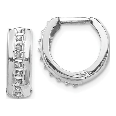 14K White Gold 14mm Diamond Huggie Hoop Earrings