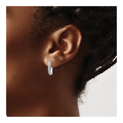 14K White Gold 11mm Diamond Oval Hoop Earrings – view 4
