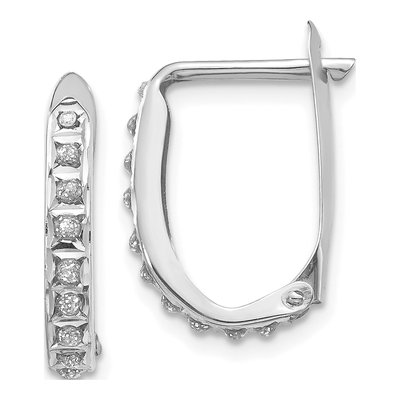 14K White Gold 11mm Diamond Oval Hoop Earrings