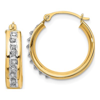 14K Yellow Gold 18mm Diamond Hoop Earrings