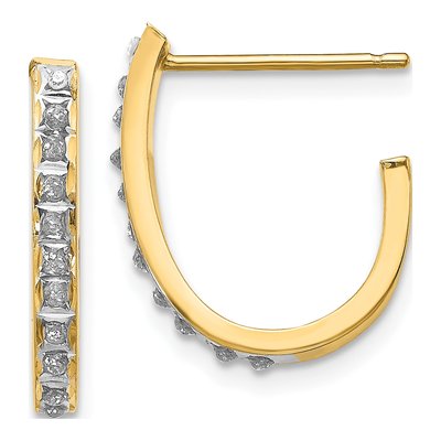 14K Yellow Gold 20mm Diamond J- Hoop Earrings