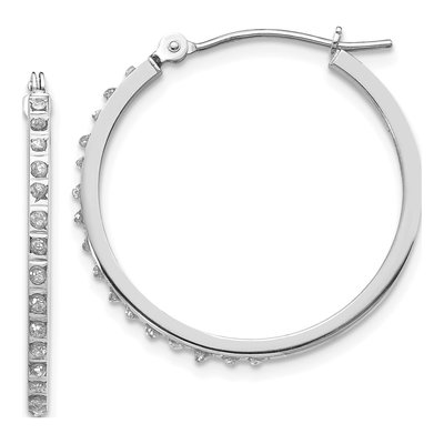 14K White Gold 26mm Diamond Hoop Earrings