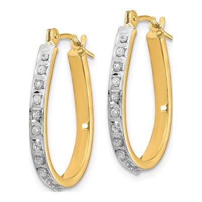 14K Yellow Gold 18mm Diamond Oval Hoop Earrings – view 3