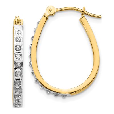 14K Yellow Gold 18mm Diamond Oval Hoop Earrings