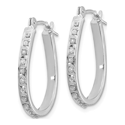 14K White Gold 18mm Diamond Oval Hoop Earrings – view 2