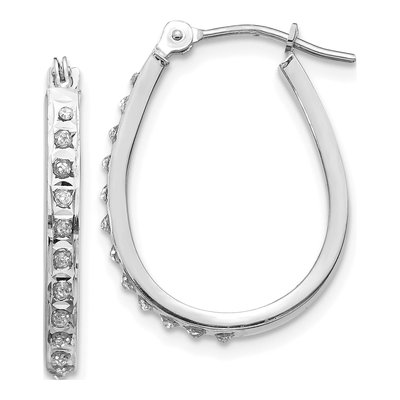 14K White Gold 18mm Diamond Oval Hoop Earrings