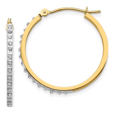 14K Yellow Gold 26mm Diamond Round Hoop Earrings
