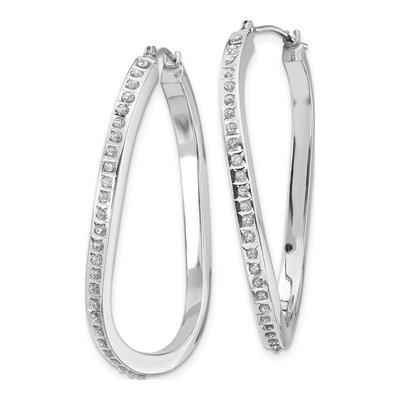 14K White Gold 40mm Diamond Dust Oval Twist Hoop Earrings – view 2