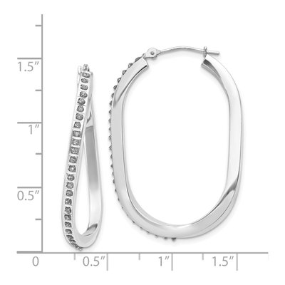 14K White Gold 40mm Diamond Dust Oval Twist Hoop Earrings – view 4