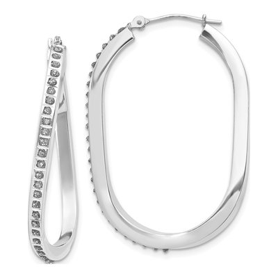 14K White Gold 40mm Diamond Dust Oval Twist Hoop Earrings