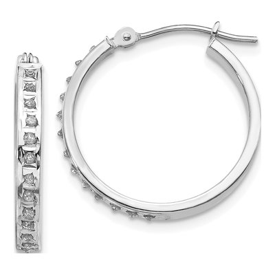 14K White Gold 21mm Diamond Hoop Earrings