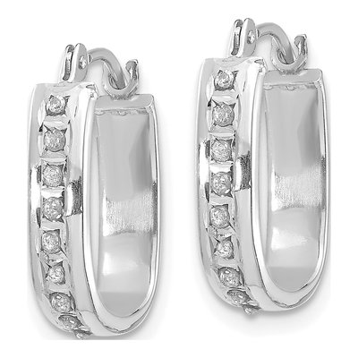 14K White Gold 16mm Diamond Dust Oval Hoop Earrings – view 2