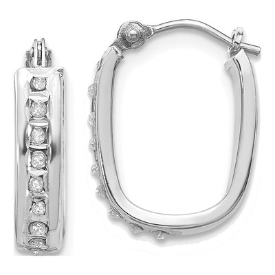 14K White Gold 16mm Diamond Dust Oval Hoop Earrings