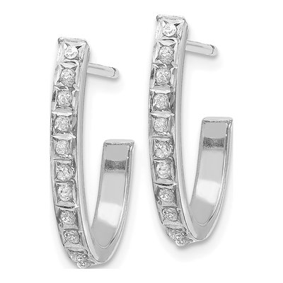 14K White Gold 18mm Diamond J- Hoop Earrings – view 3