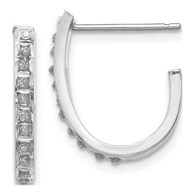 14K White Gold 18mm Diamond J- Hoop Earrings