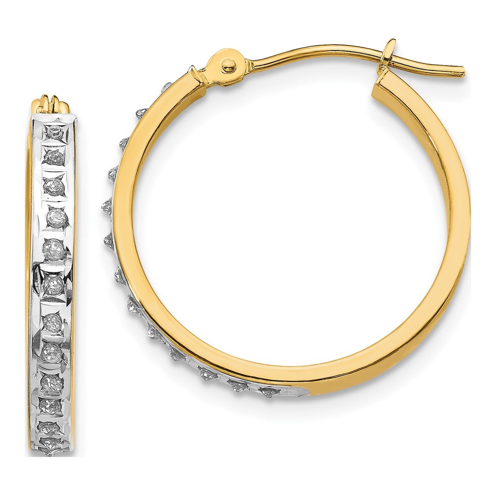 14K Yellow Gold 21mm Diamond Hoop Earrings