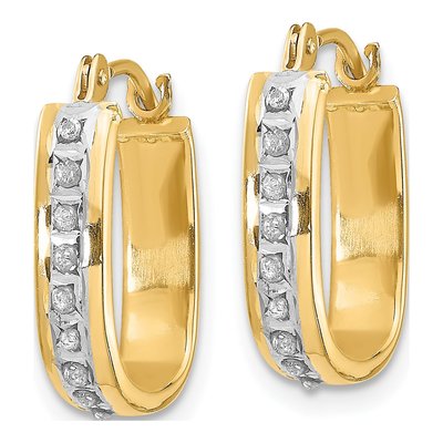 14K Yellow Gold 16mm Diamond Oval Hoop Earrings – view 3