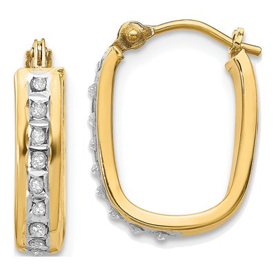 14K Yellow Gold 16mm Diamond Oval Hoop Earrings