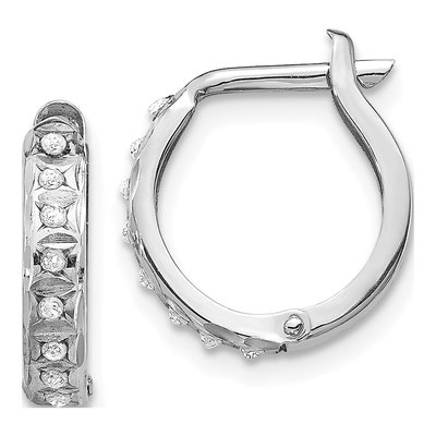14K White Gold 13mm Diamond Dust Huggie Hoop Earrings