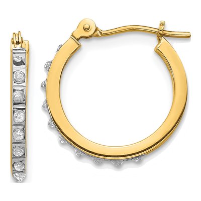 14K Yellow Gold 15mm Diamond Hoop Earrings