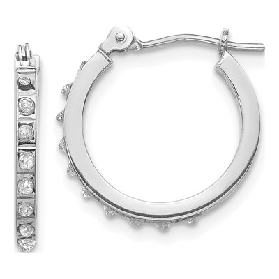 14K White Gold 15mm Diamond Dust Hoop Earrings