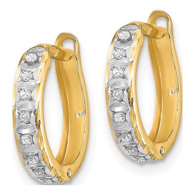 14K Yellow Gold 13mm Diamond Huggie Hoop Earrings – view 3