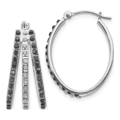 14K White Gold 22mm Diamond 3- Hoop Earrings