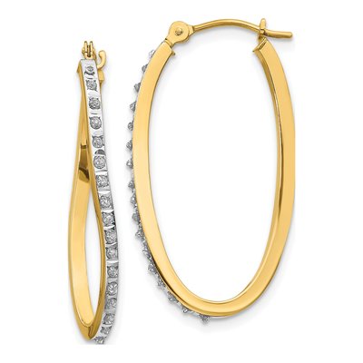14K Yellow Gold 30mm Diamond Oval Twist Hoop Earrings