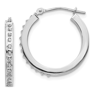 14K White Gold 21mm Diamond Dust Round Hoop Earrings