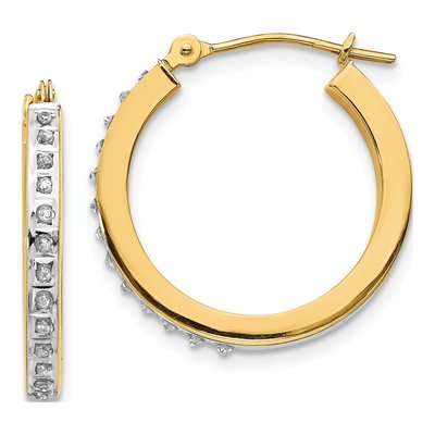 14K Yellow Gold 21mm Diamond Dust Round Hoop Earrings