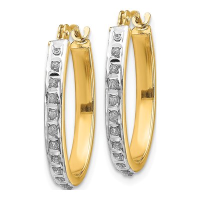 14K Yellow Gold 19mm Diamond Oval Hoop Earrings – view 3