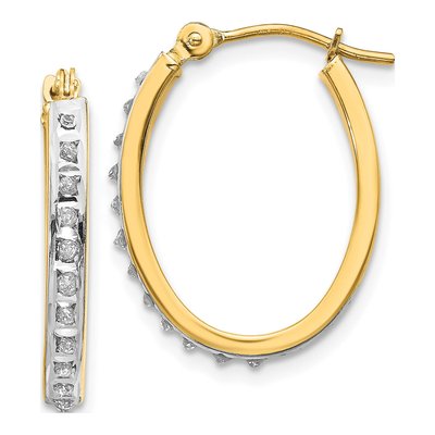 14K Yellow Gold 19mm Diamond Oval Hoop Earrings