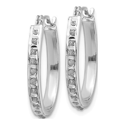 14K White Gold 19mm Diamond Oval Hoop Earrings – view 2