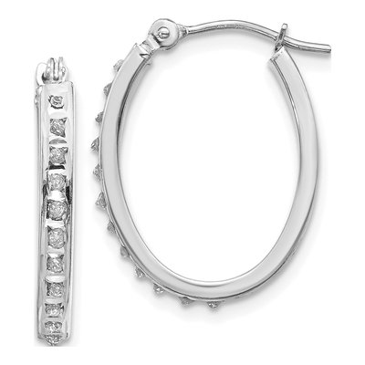14K White Gold 19mm Diamond Oval Hoop Earrings
