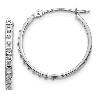 14K White Gold 20mm Diamond Hoop Earrings