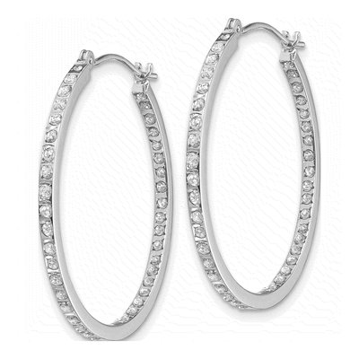 14K White Gold 30mm Diamond Hoop Earrings – view 3