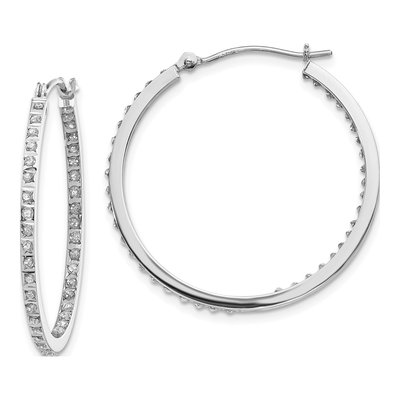 14K White Gold 30mm Diamond Hoop Earrings