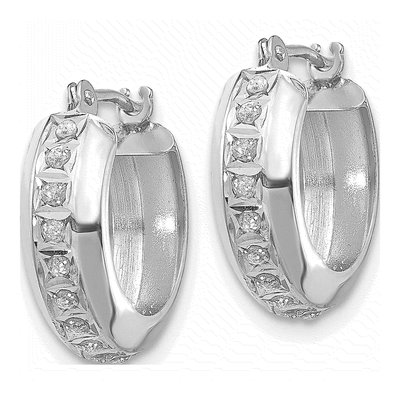 14K White Gold 14mm Diamond Hoop Earrings – view 2