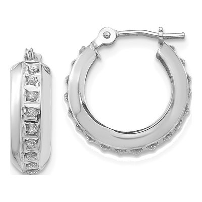 14K White Gold 14mm Diamond Hoop Earrings