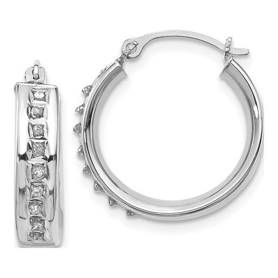14K White Gold 18mm Diamond Dust Hoop Earrings