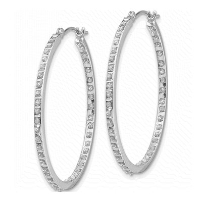 14K White Gold 36mm Diamond Inside-Out Hoop Earrings – view 3