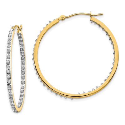 14K Yellow Gold 35mm Diamond Hoop Earrings