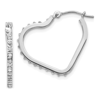 14K White Gold 16mm Diamond Heart Hoop Earrings