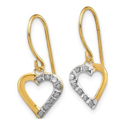 14K Yellow Gold Diamond Heart Dangle Earrings – view 3