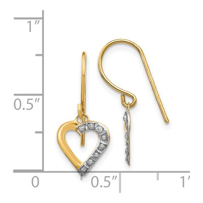 14K Yellow Gold Diamond Heart Dangle Earrings – view 5