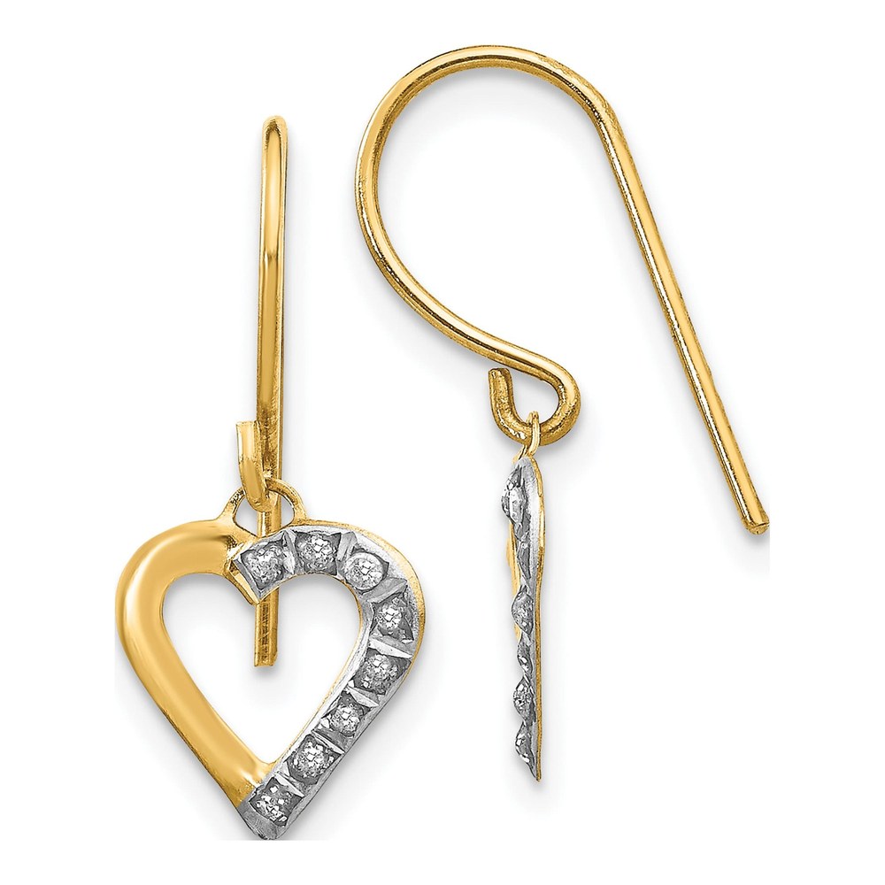 14K Yellow Gold Diamond Heart Dangle Earrings