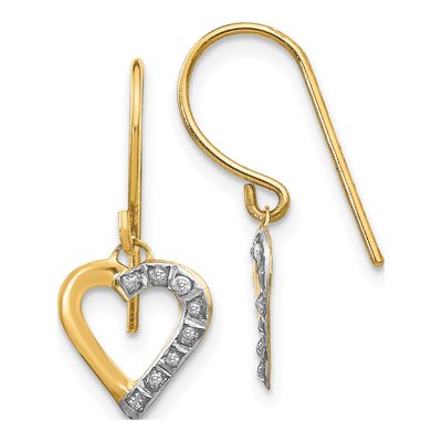 14K Yellow Gold Diamond Heart Dangle Earrings