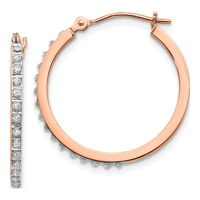 14K Rose Gold 25mm Diamond Hoop Earrings