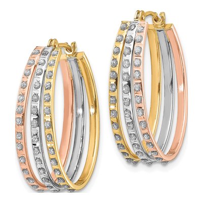 14K Tri-Color Gold 23mm Diamond Oval 3- Hoop Earrings – view 3