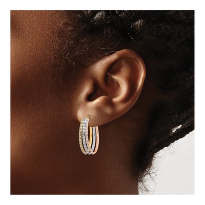 14K Tri-Color Gold 23mm Diamond Oval 3- Hoop Earrings – view 4